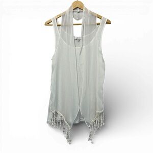 Vintage 1990s Lady Dutch High Society Sheer Tassel Top – White (M/M